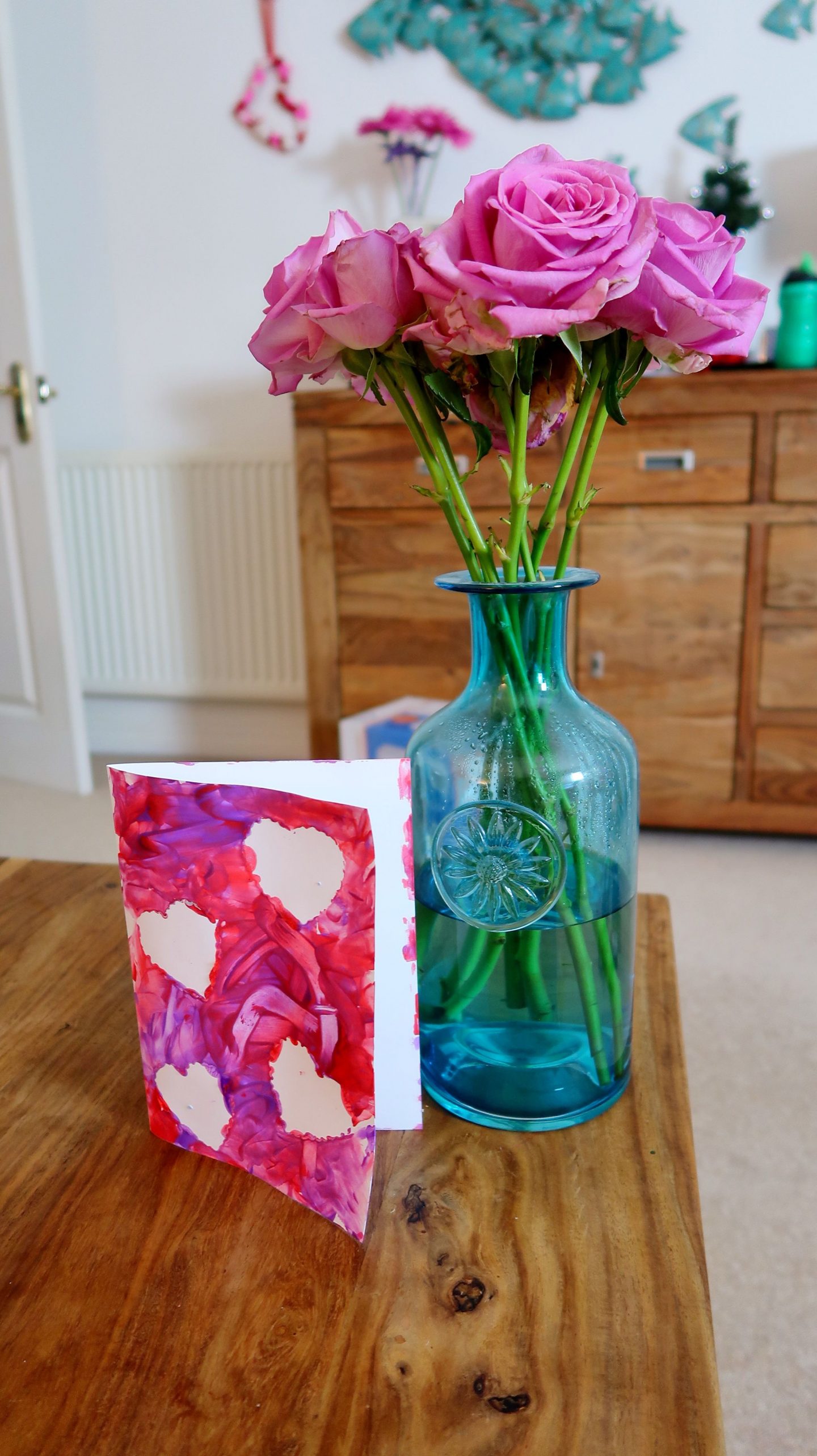 Valentine's heart finger painting craft activity for toddlers