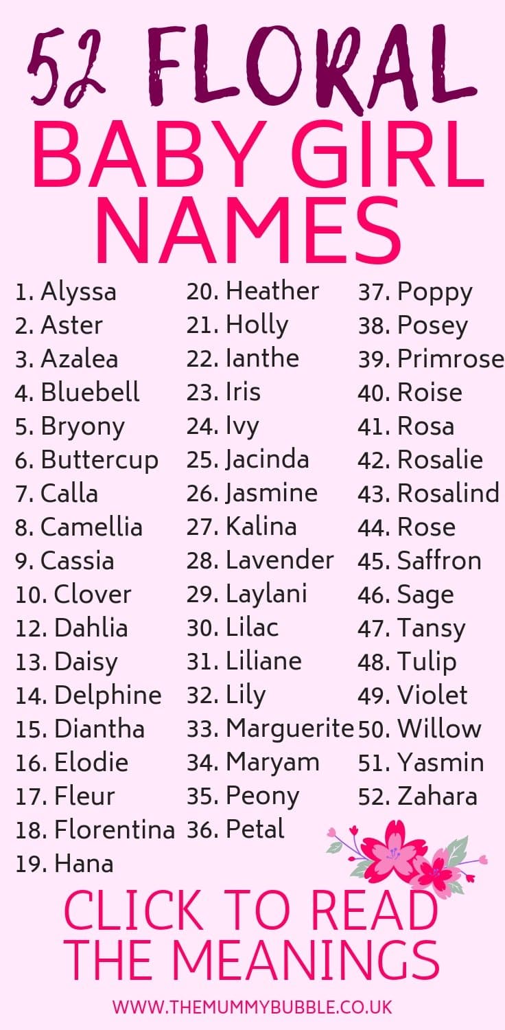 52 floral baby girl names - The Mummy Bubble