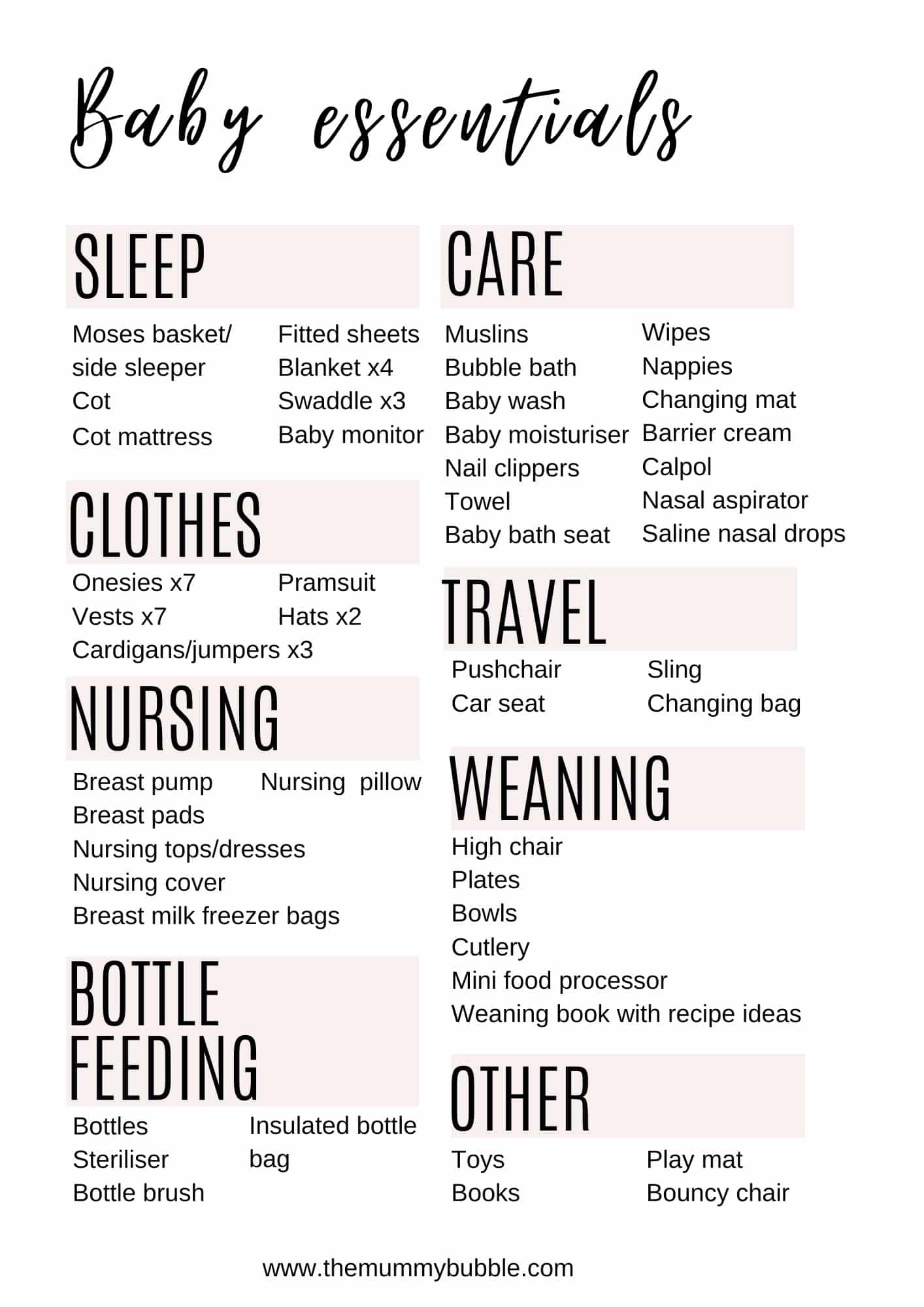 Baby essentials checklist