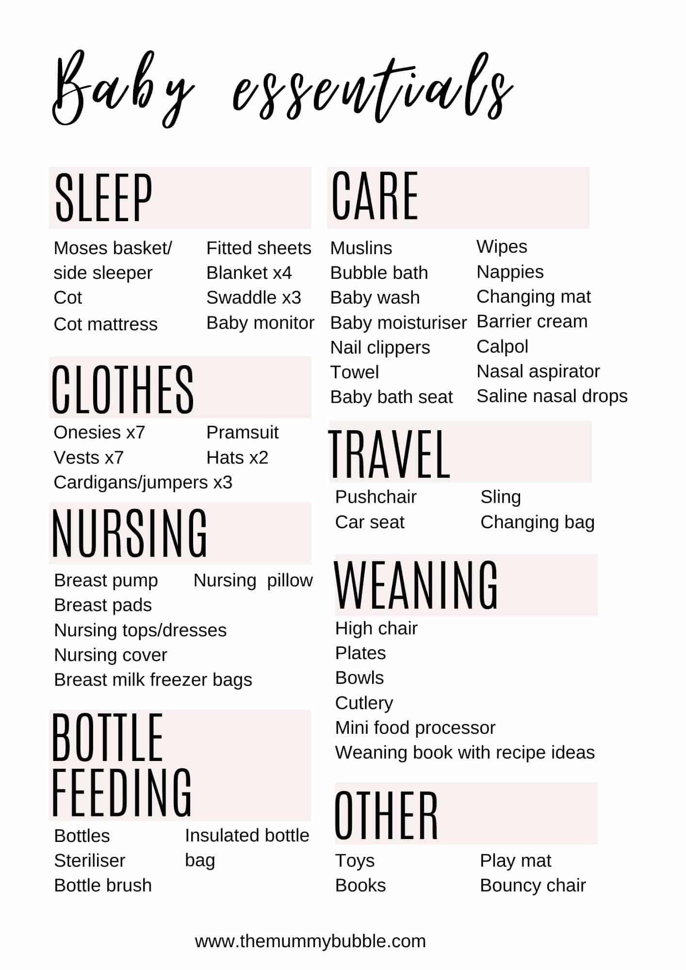 baby essentials checklist