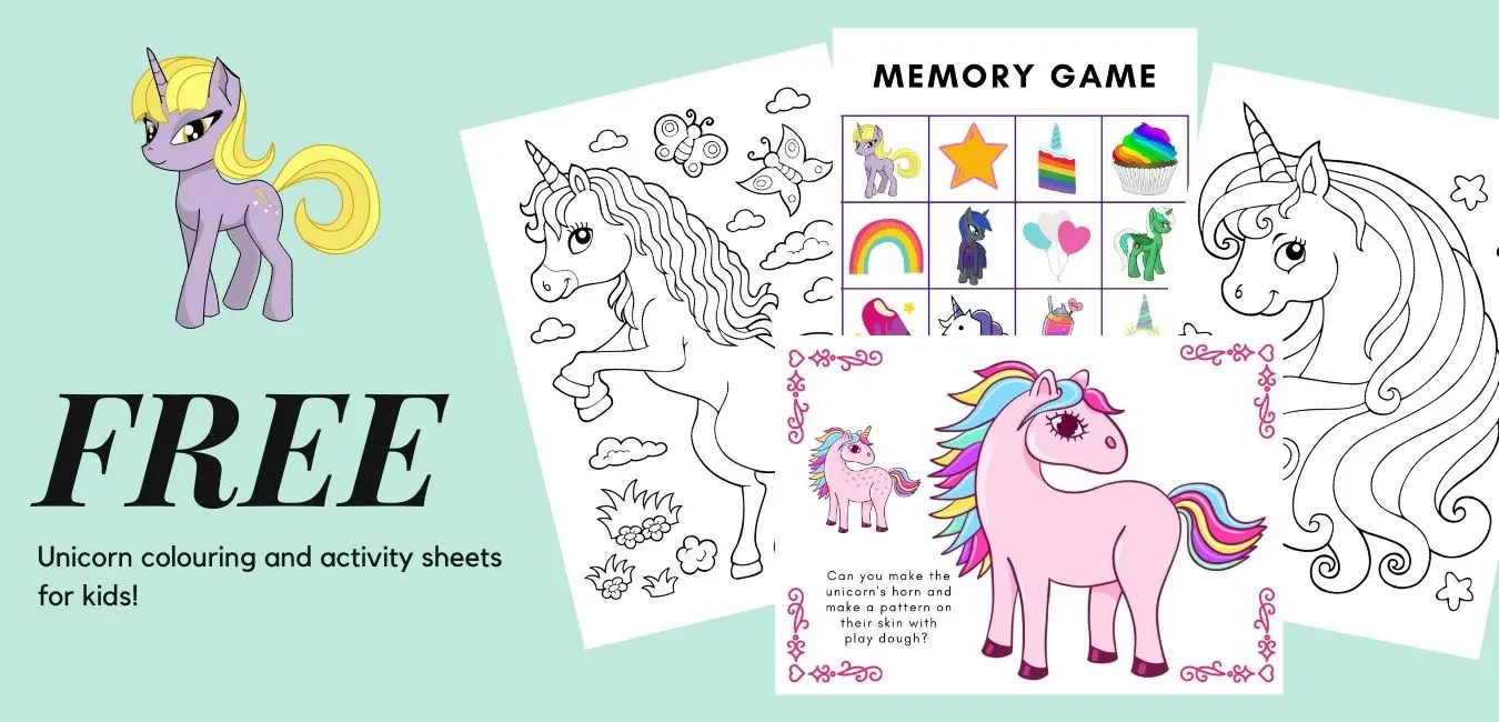 Free unicorn activity and colouring sheets 