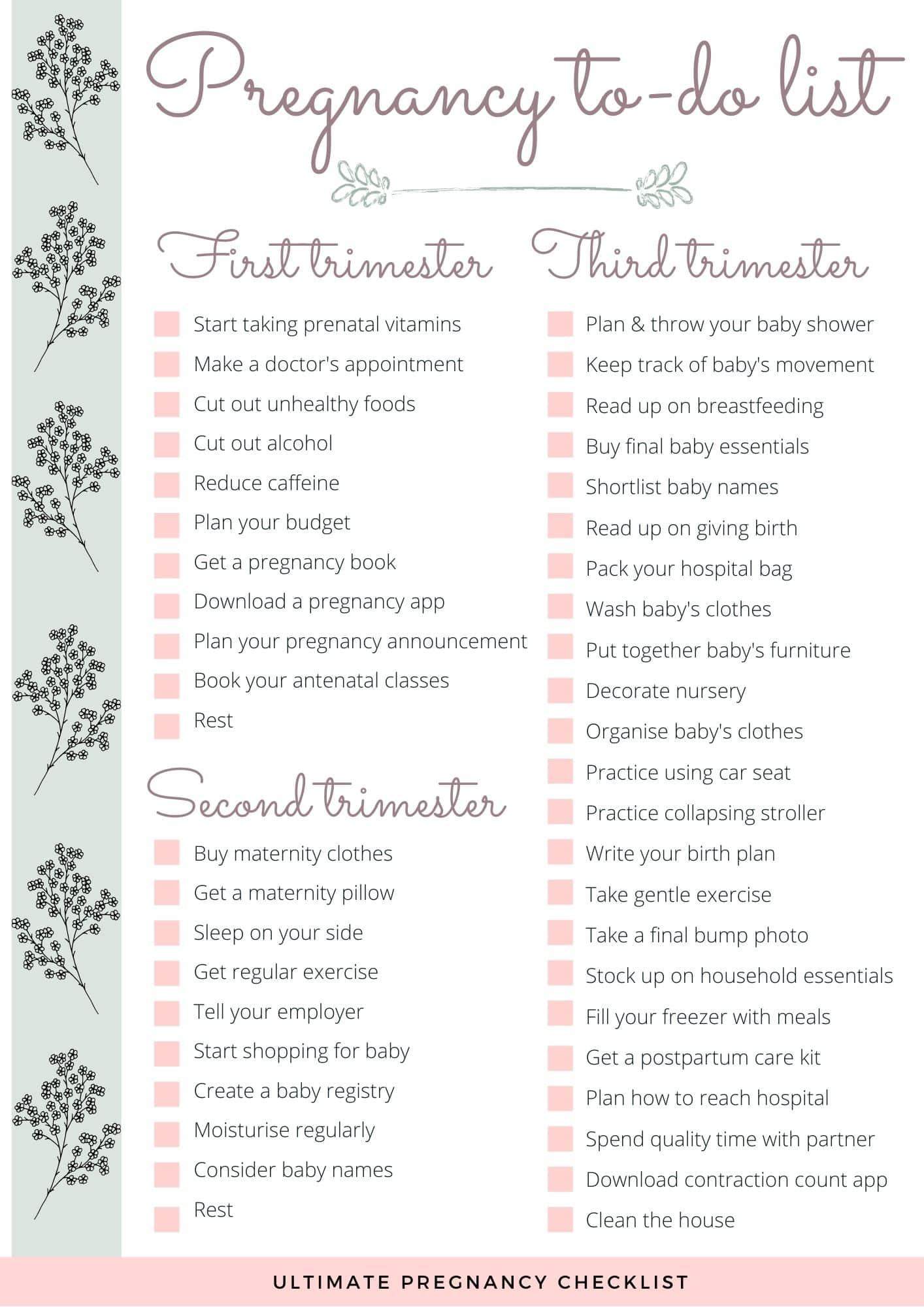 Pregnancy to-do checklist 