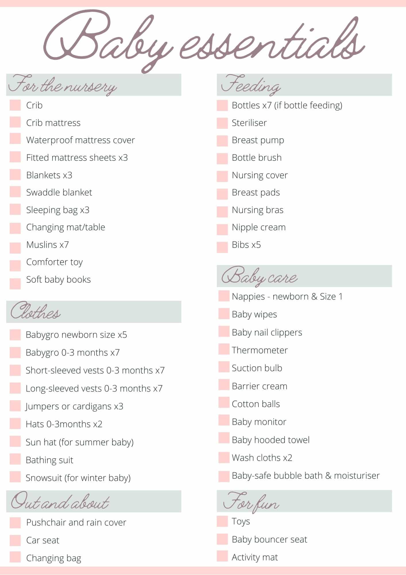 Newborn baby essentials checklist 