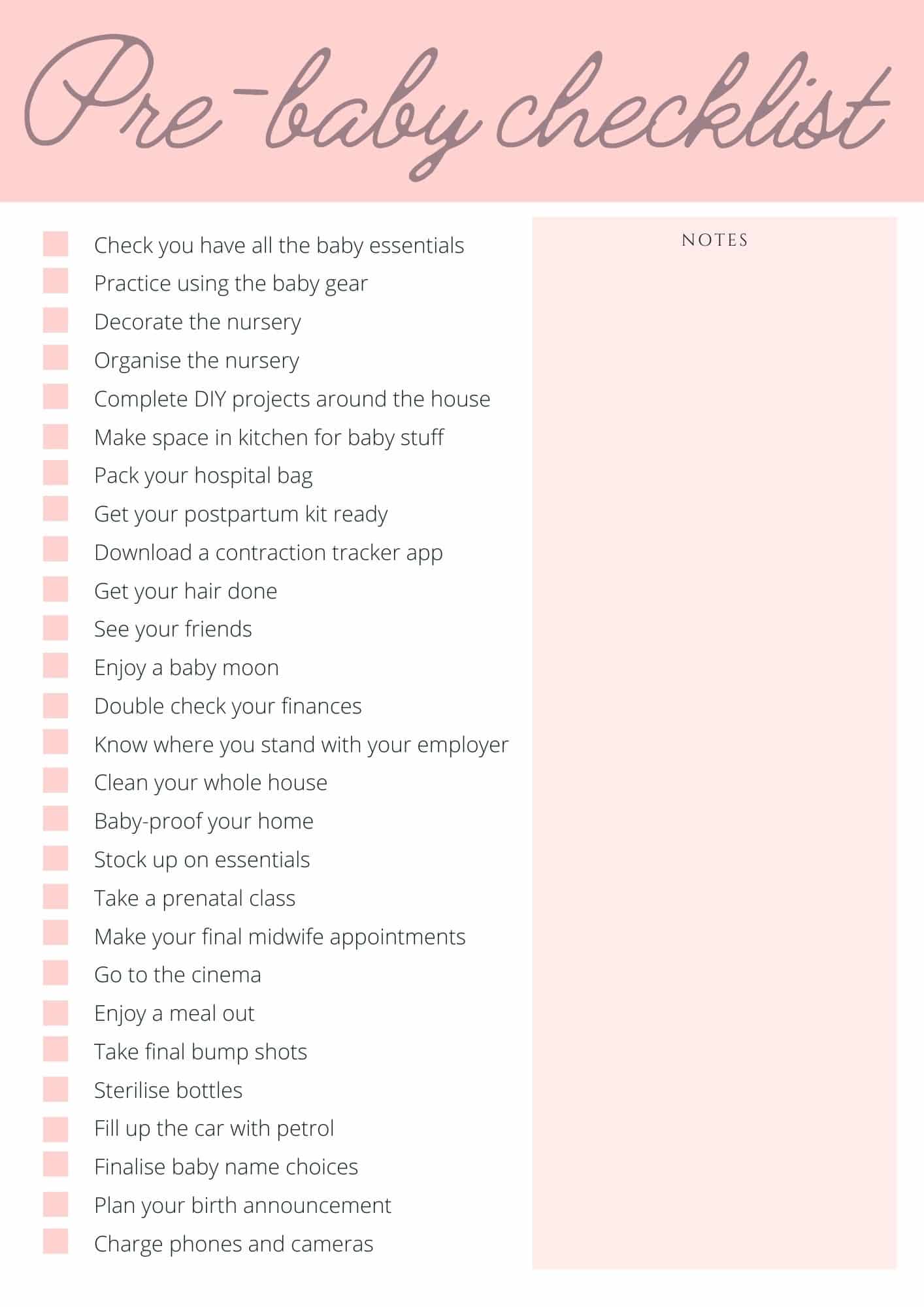 Things to do before baby is born PDF download checklist