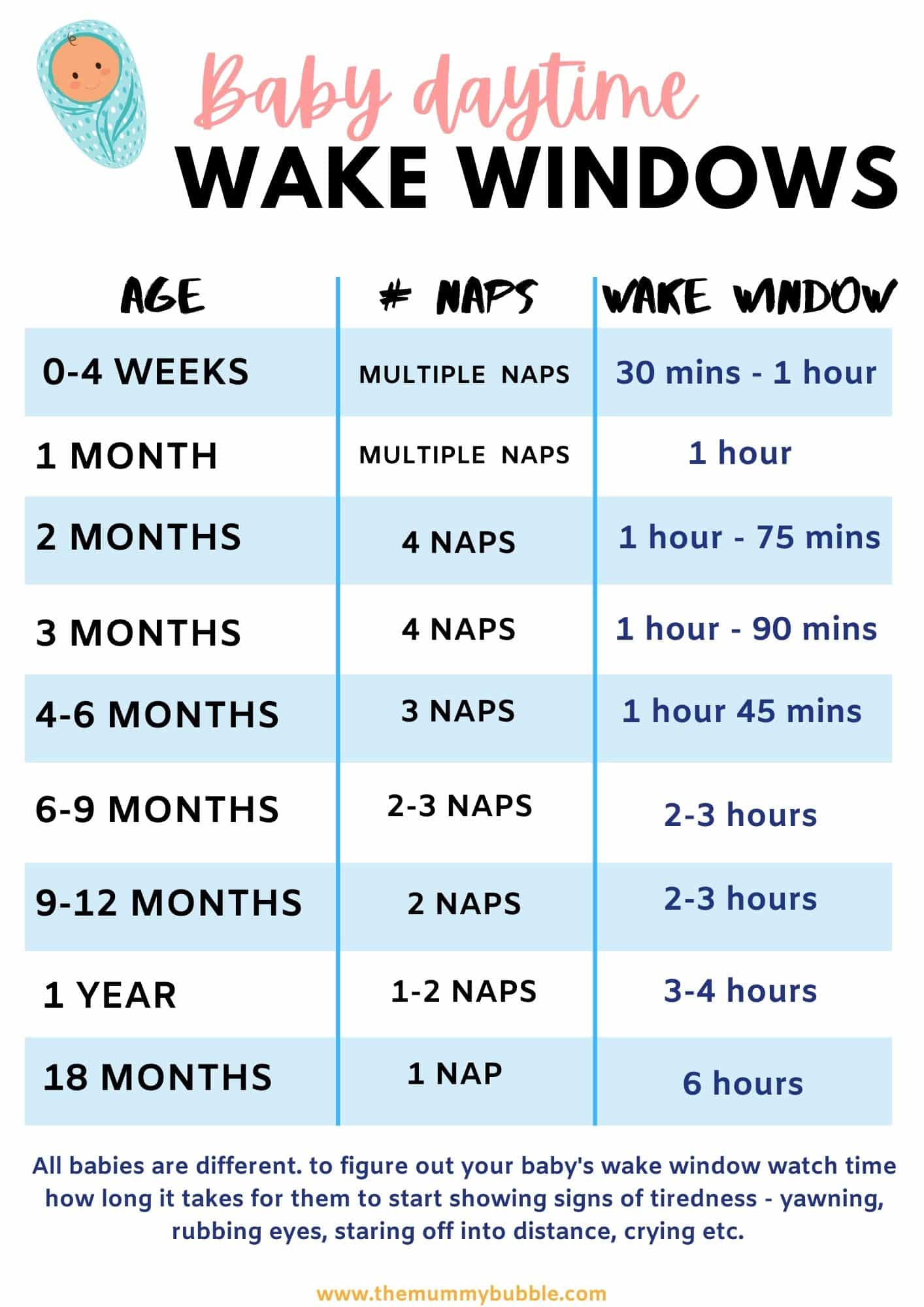 Baby's wake window by age chart guide 
