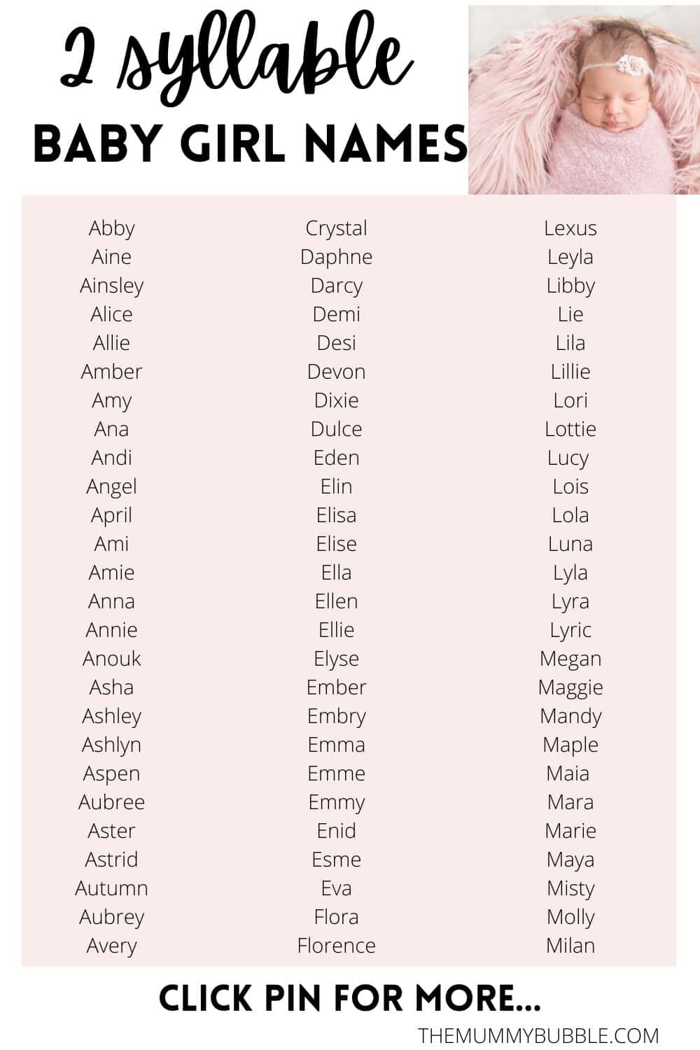 800 stunning twosyllable girl names The Mummy Bubble