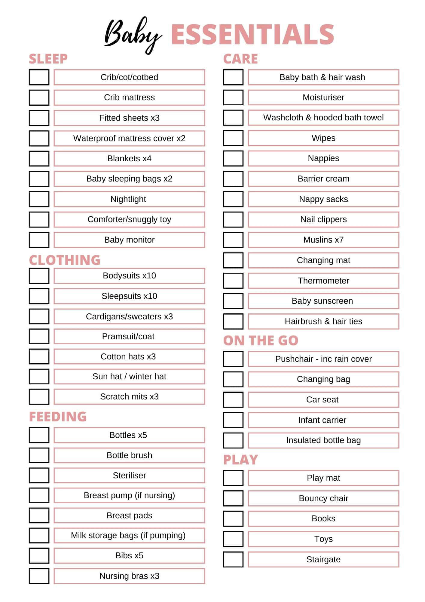 Newborn Baby Checklist 