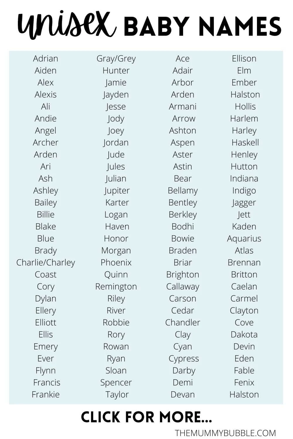 250 Best Unisex Names Gender Neutral Names You Ll Love The Mummy Bubble