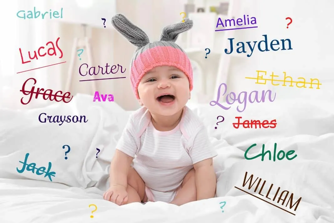 Cute baby choosing a baby name 