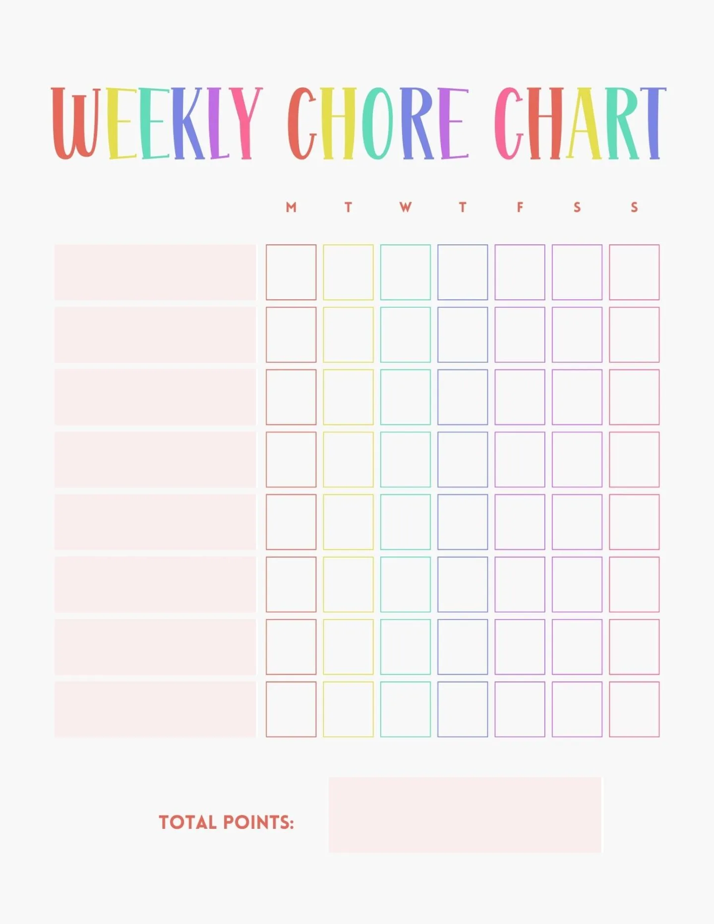 Rainbow kids chore chart free