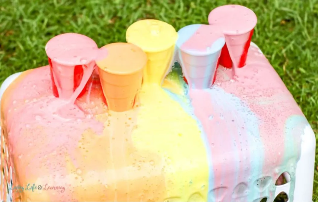 Rainbow soda Mentos experiment
