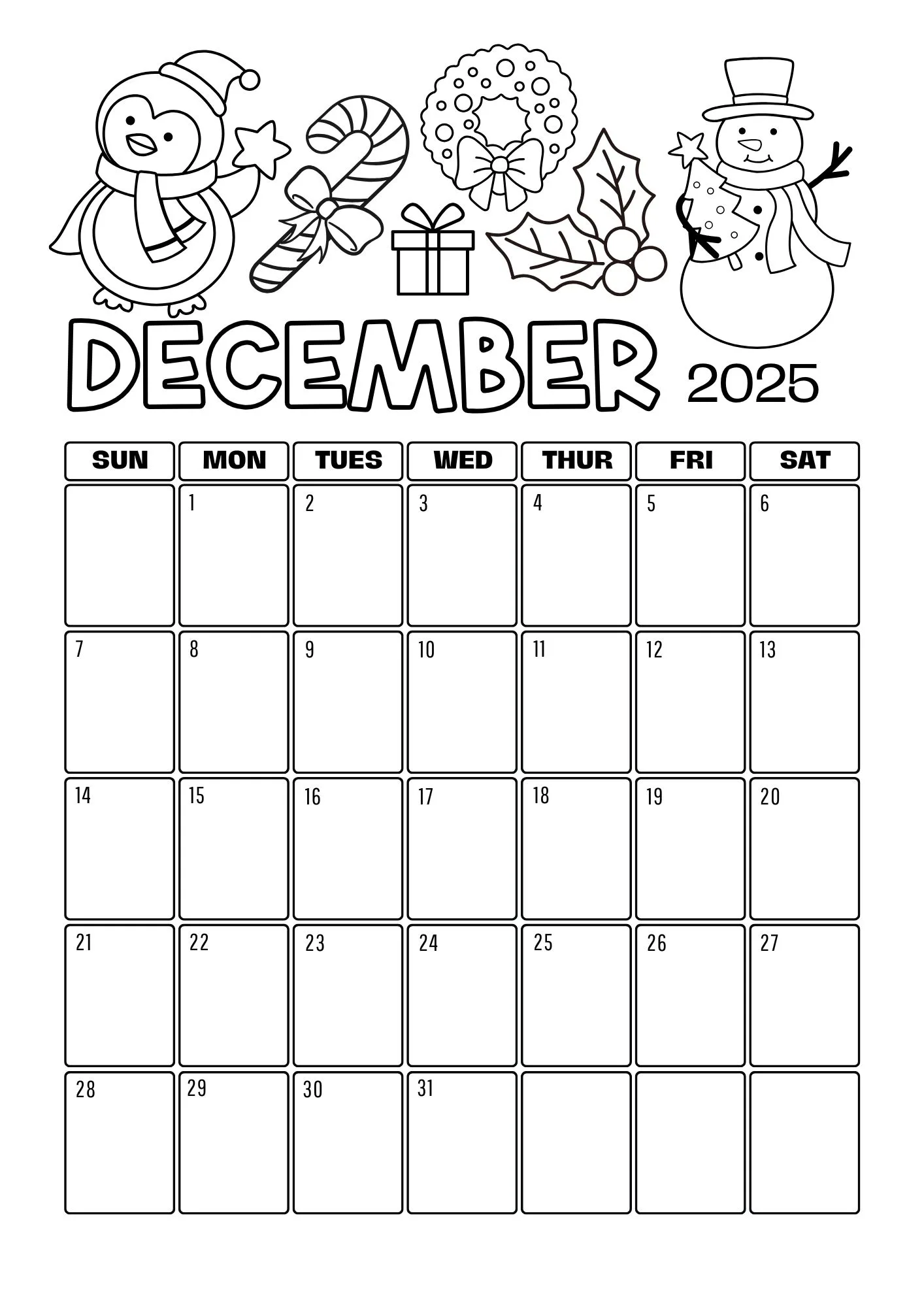 December 2025 monthly calendar page