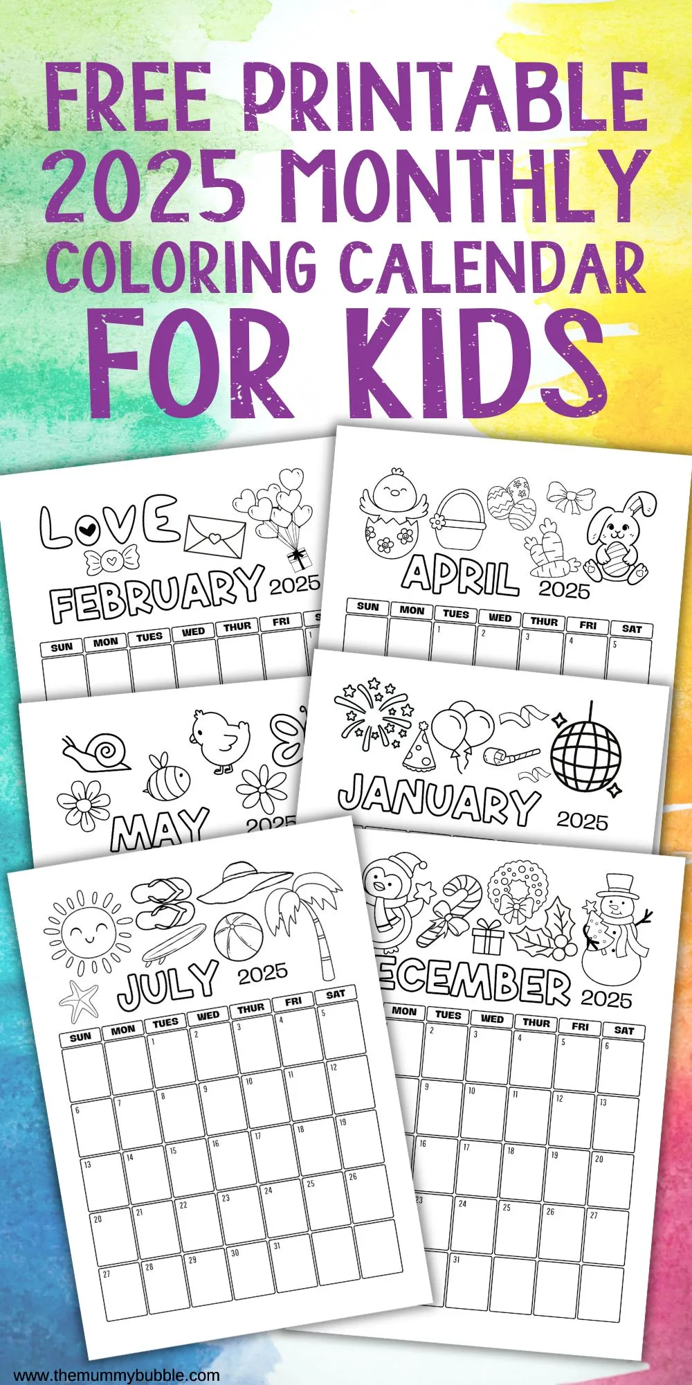 Monthly Colouring Calendar 2025 Printable The Mummy Bubble