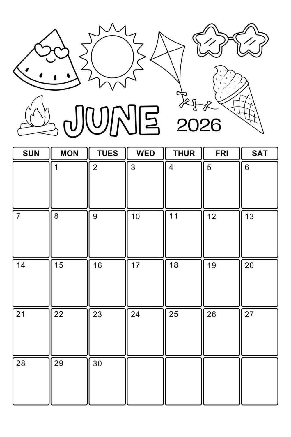 june printable colouring page 2026
