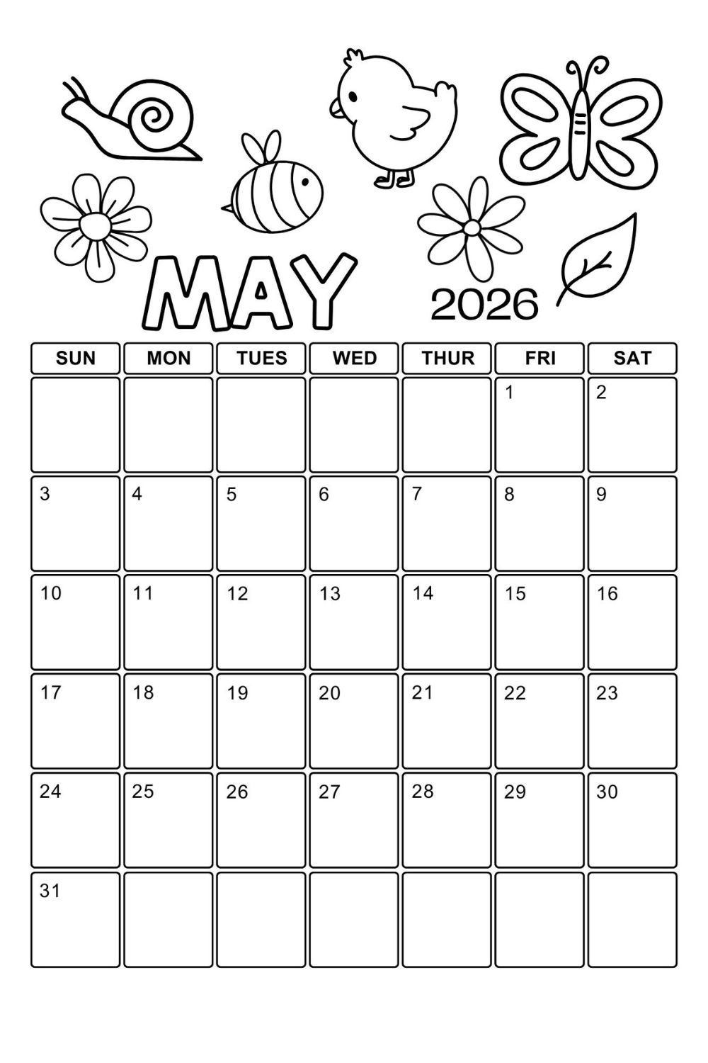 may 2026 colouring calendar 