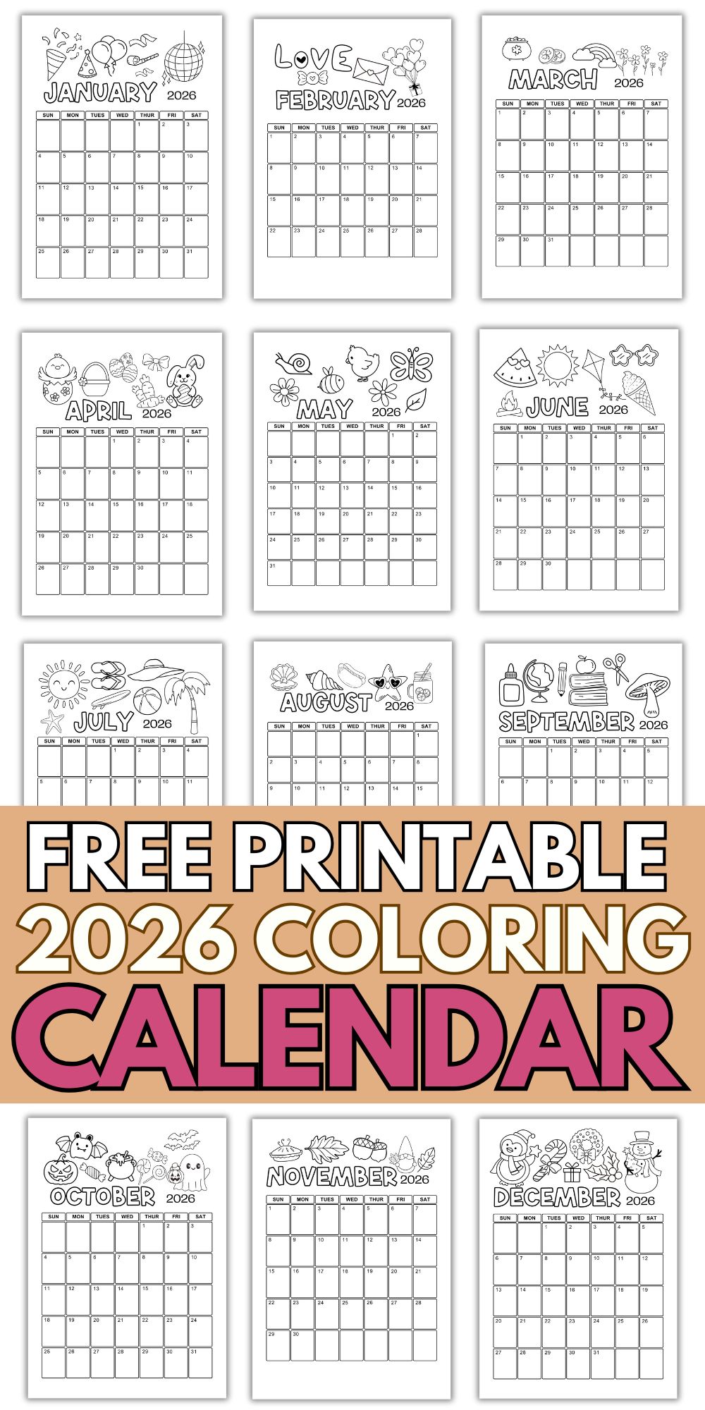 free 2026 coloring calendar