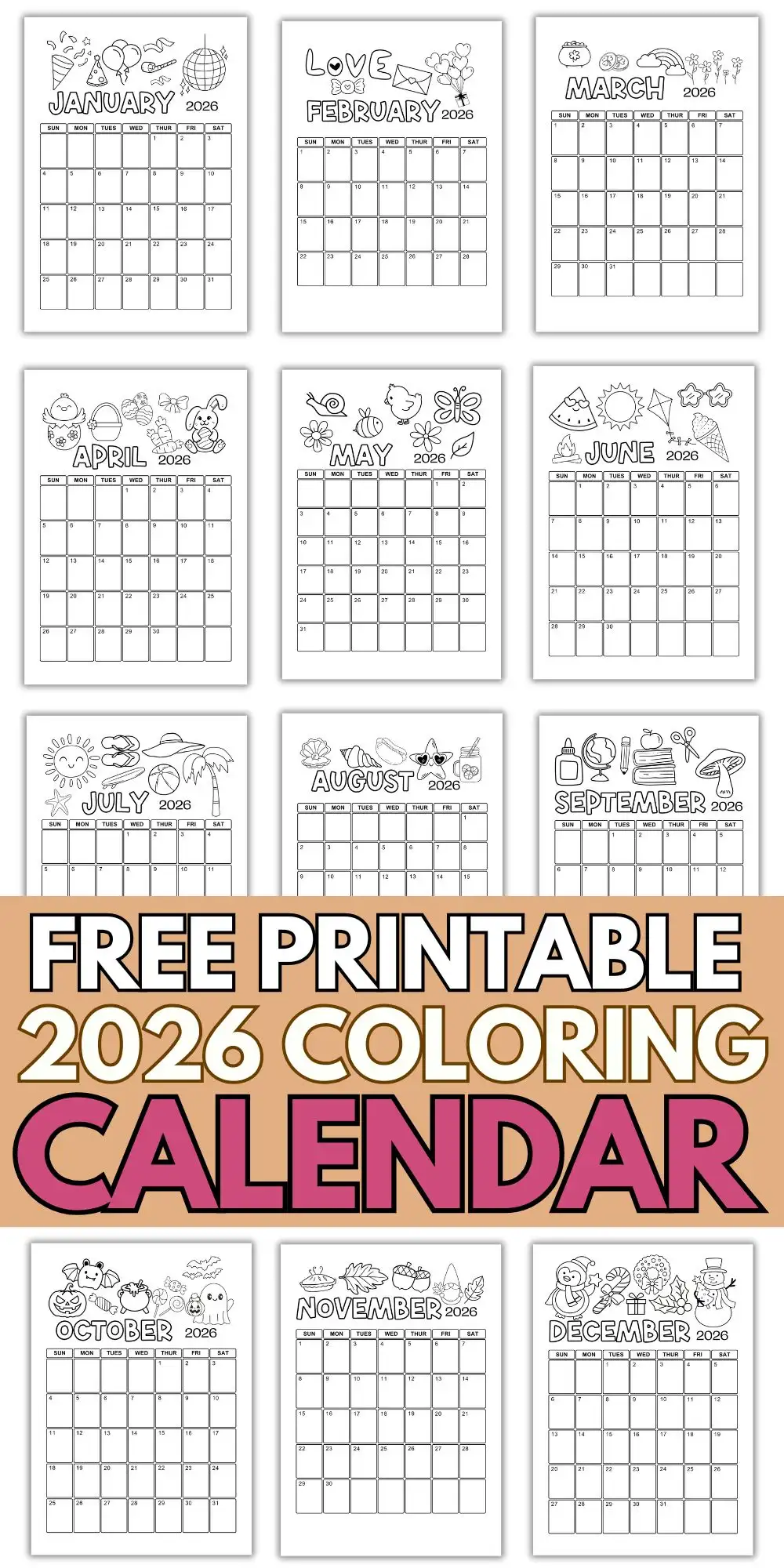 free 2026 coloring calendar